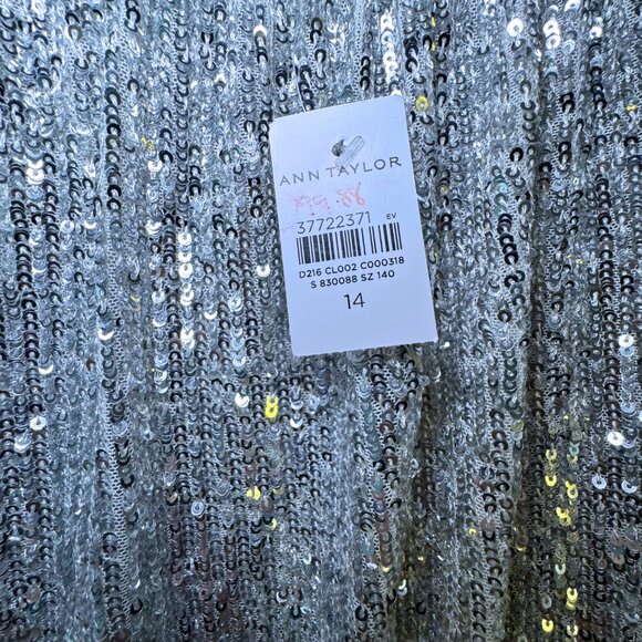 Ann Taylor Silver Sequin Midi Dress Shirred Waist Size 14 NEW - Picture 11 of 11